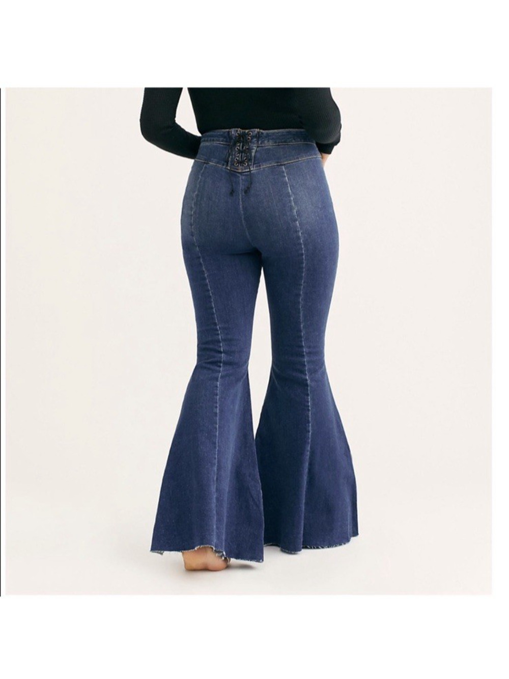 We The Free Crvy Lace Up Jeans Womens Size 26 Ma Cherie Bell Bottom Boho Denim